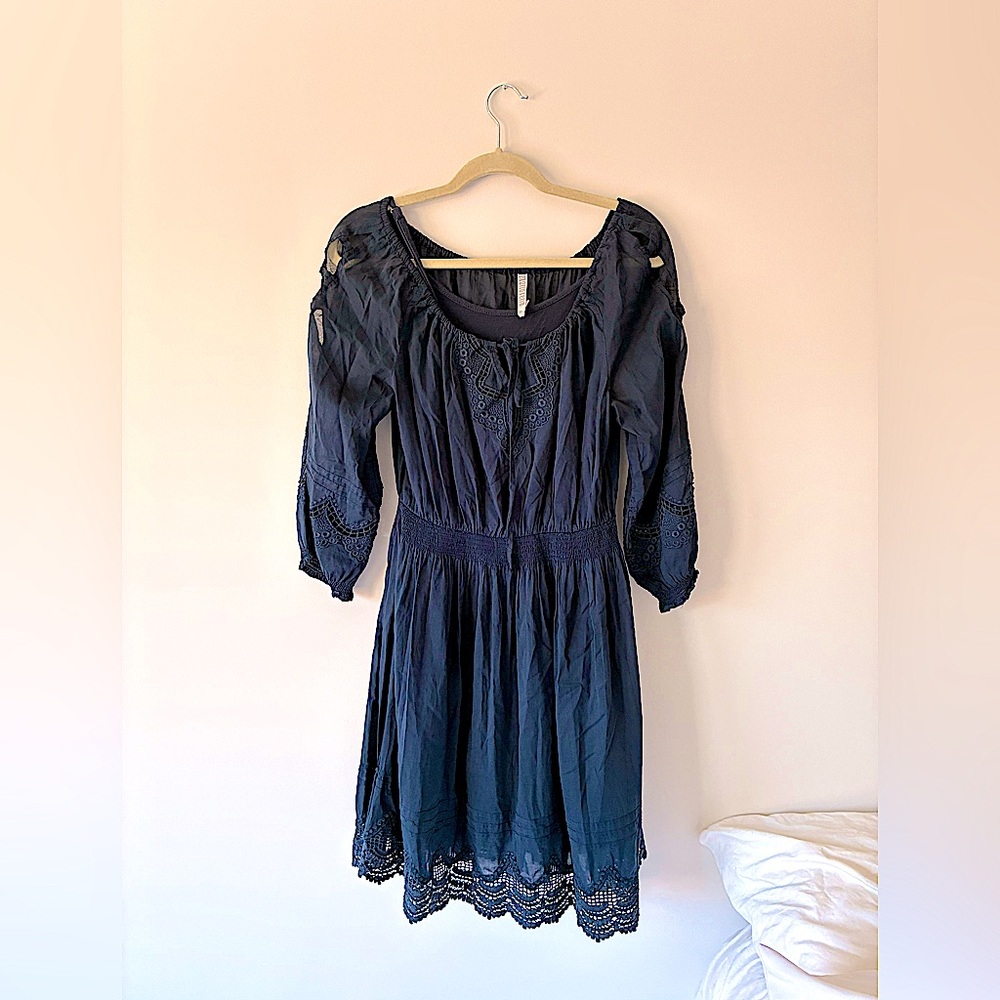 Maria Renee Navy Cotton Crochet Dress (Size S)
